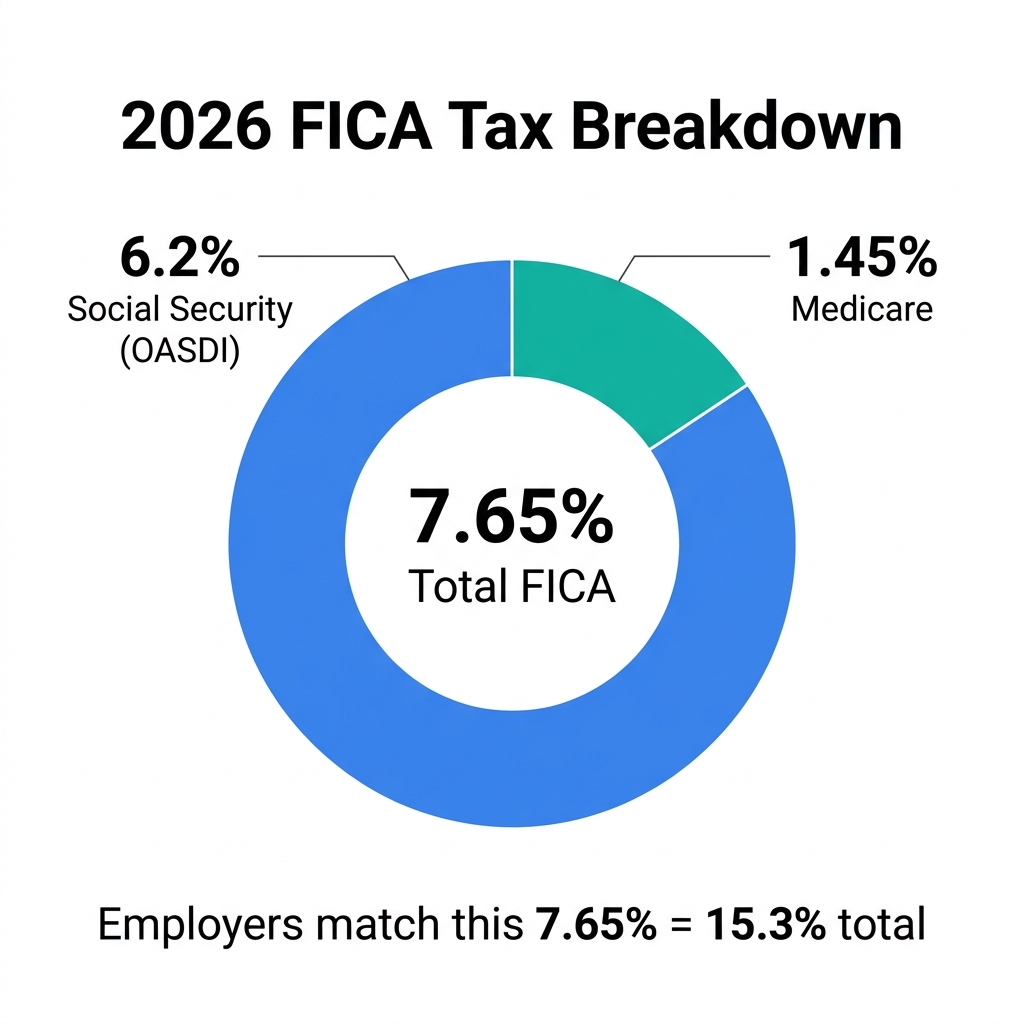 2026 FICA Tax Breakdown: Social Security 6.2%, Medicare 1.45%