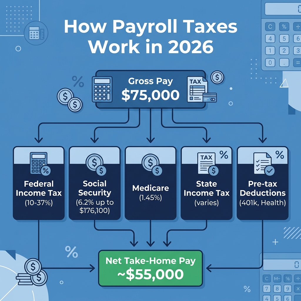 2026 Payroll Tax Calculation Flowchart — From Gross Pay to Net Pay
